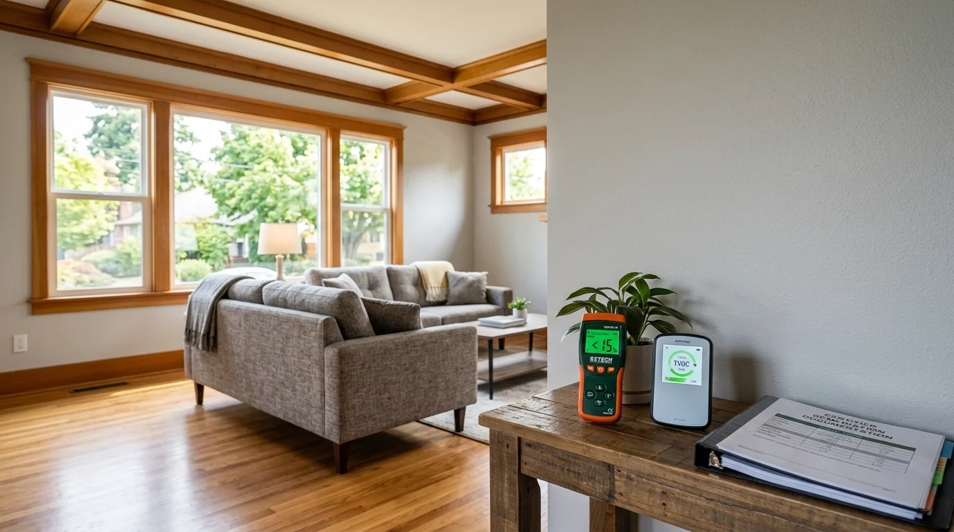 Technician conducting mold inspection with moisture meter in Portland home