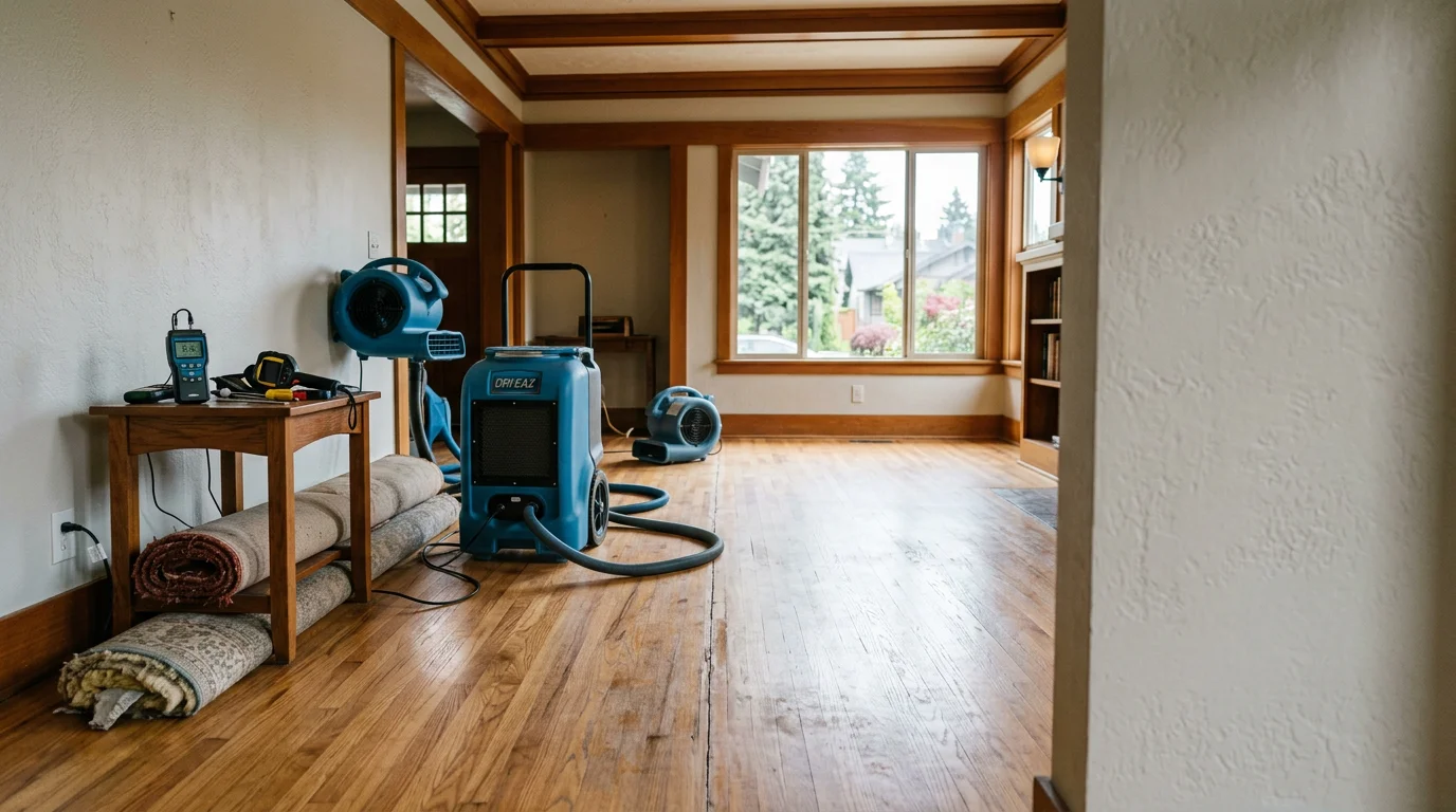 ClearSky Restoration team extracting water from flooded Portland home using professional equipment